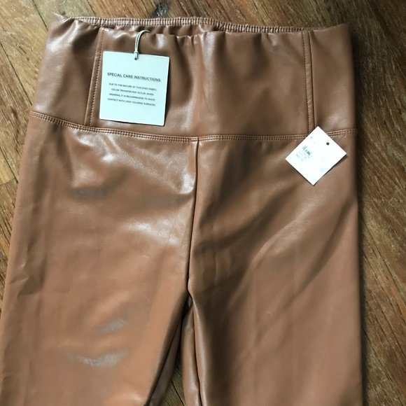 NWT Tibi Brown Faux Leather Leggings High Waist - Picture 8 of 16